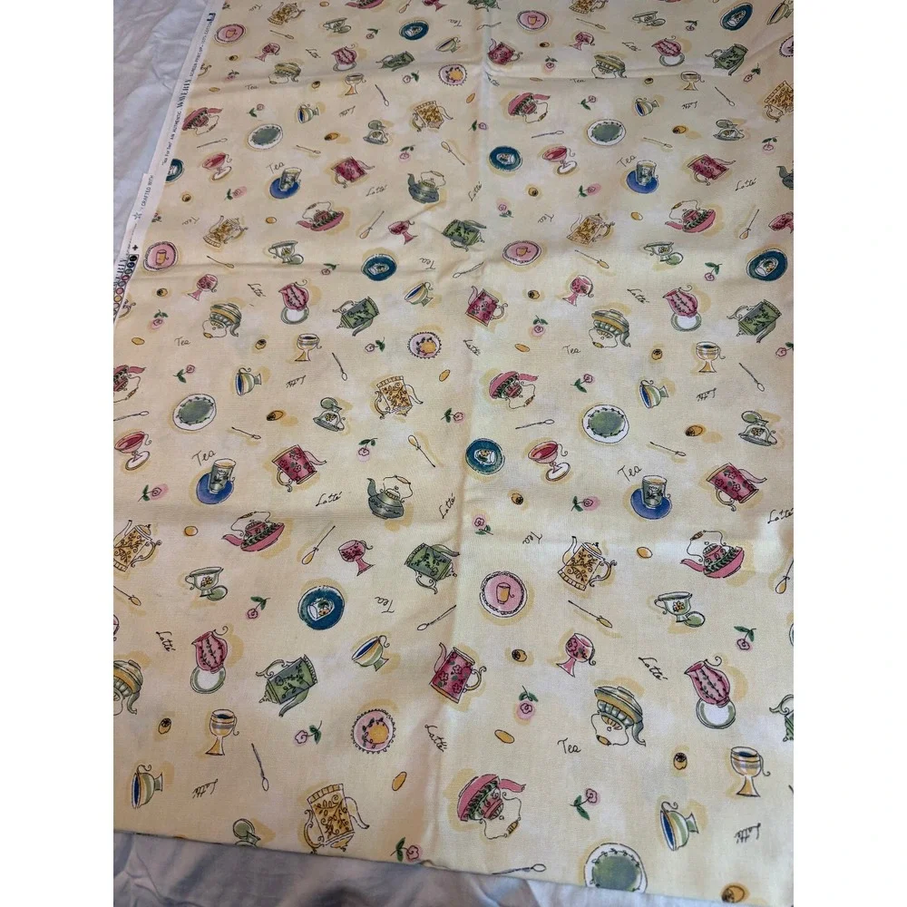 VTG new Waverly Tea Coffee Latte Fabric 1.9 yards‎ Yellow Cotton 45